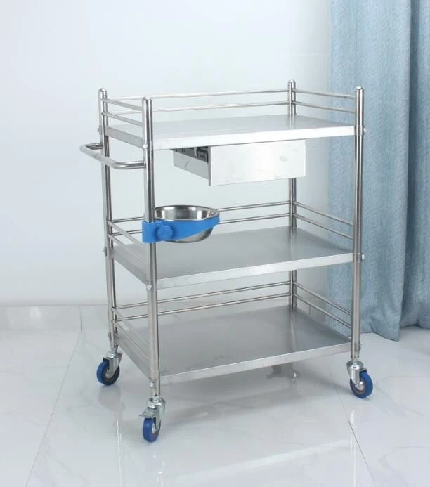 Customized Professional Stainless Steel First Aid Treatment Cart Medical Instrument Trolley