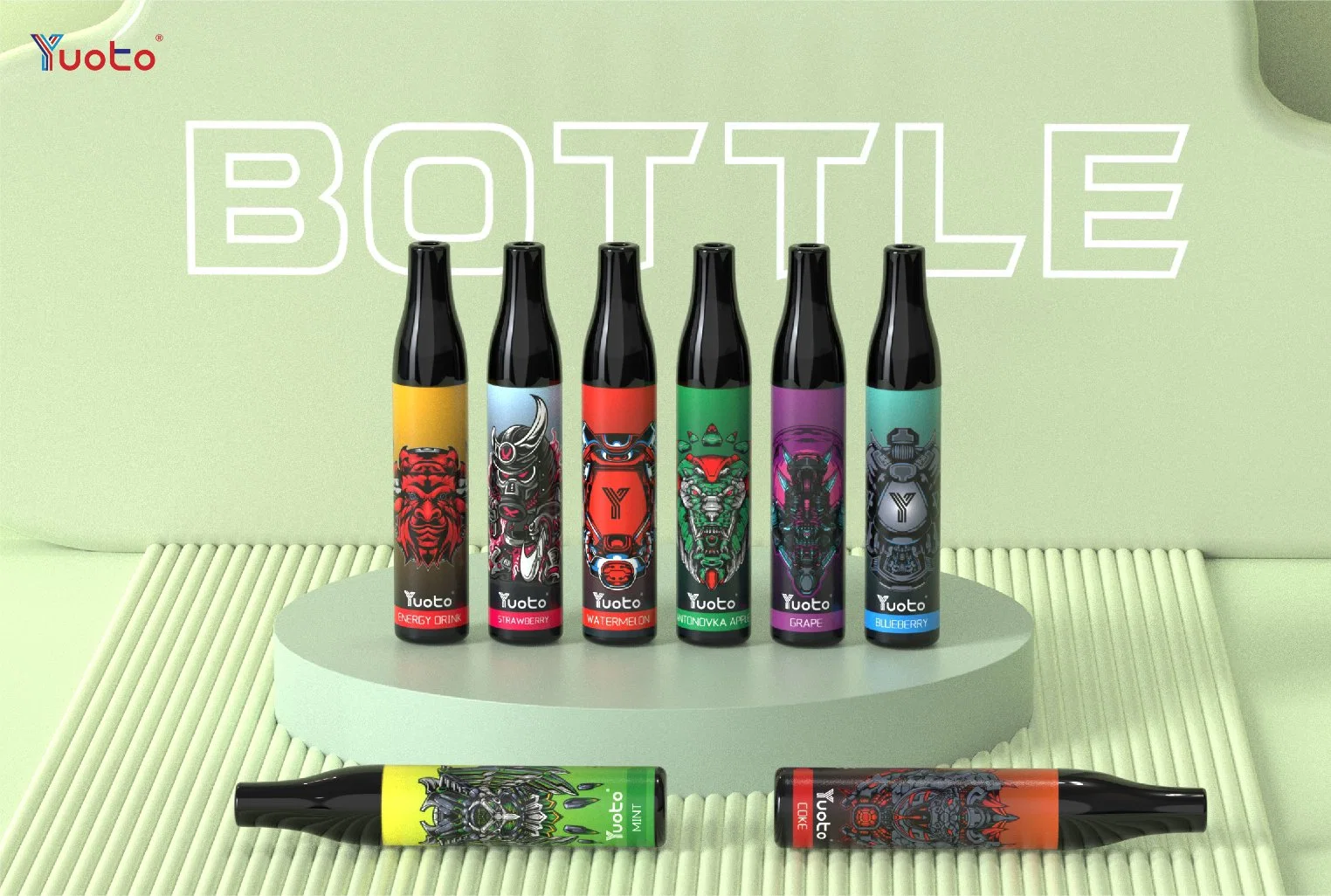 Großhandel/Lieferantspreis 14 Geschmacksrichtungen Yuoto Flasche 600 Puff 2ml Vape Saft 400mAh Lithium Batterie 2% Nikotin Mesh Spule mit tpd OEM-Verdampfer