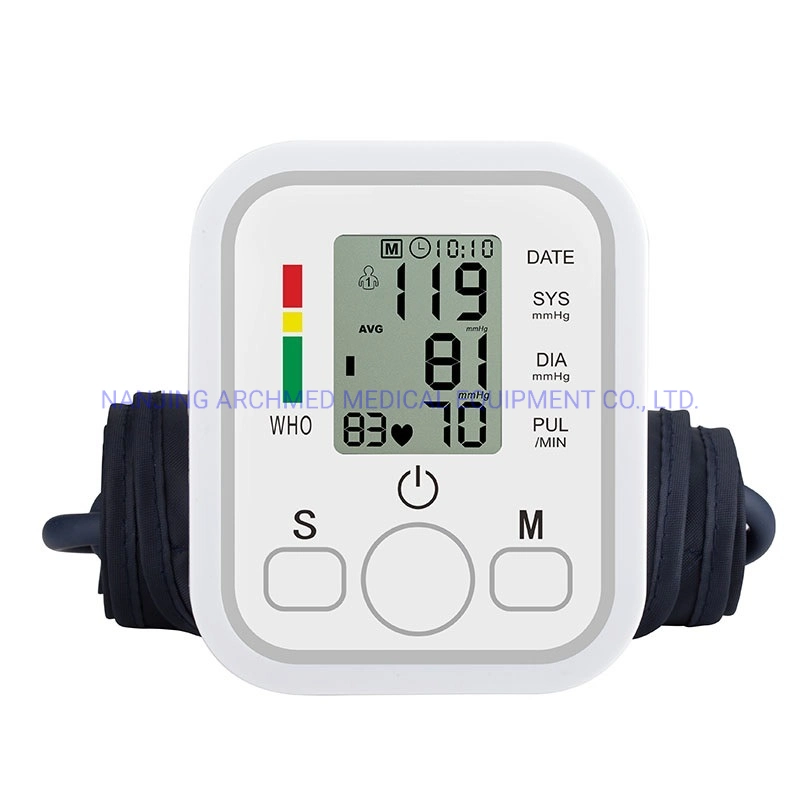 Monitor de presión arterial electrónico automático para el hogar con brazalete, pantalla digital LCD y anuncio de voz