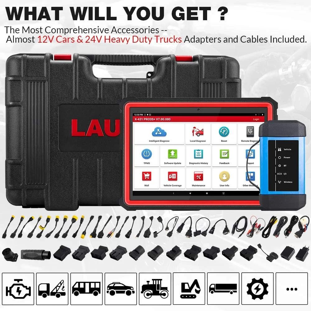 Launch X431 PRO3s+Hdiii Heavy Duty Modual, Diesel&Gasoline Bidirectional Diagnostic Scan Tool, Cars&Heavy Duty Trucks All Systems Scanner, Key Program