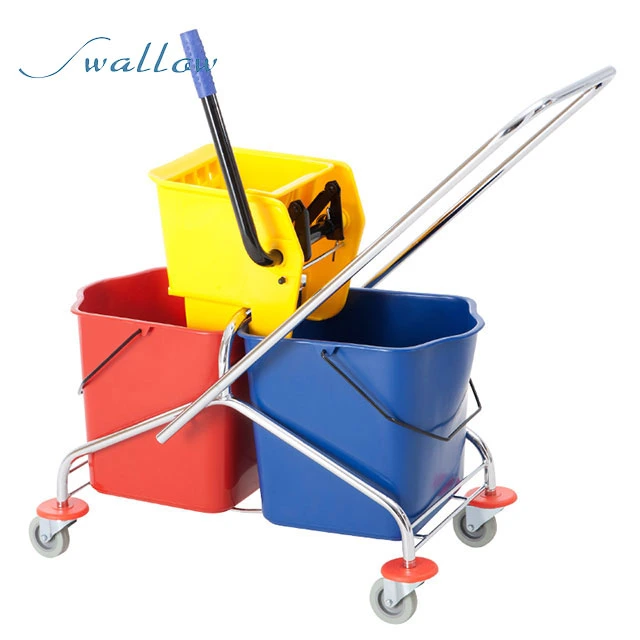 34L Clean Mop Bucket Double Barrel Hotel Squeeze Mop Bucket Wringer Hand Swallow