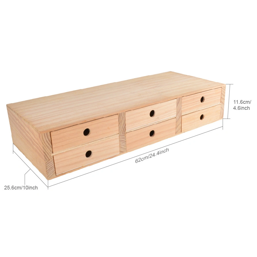 Rectangle Wooden Storage Box with Drawers, Desk Organizer, jewelry Storage