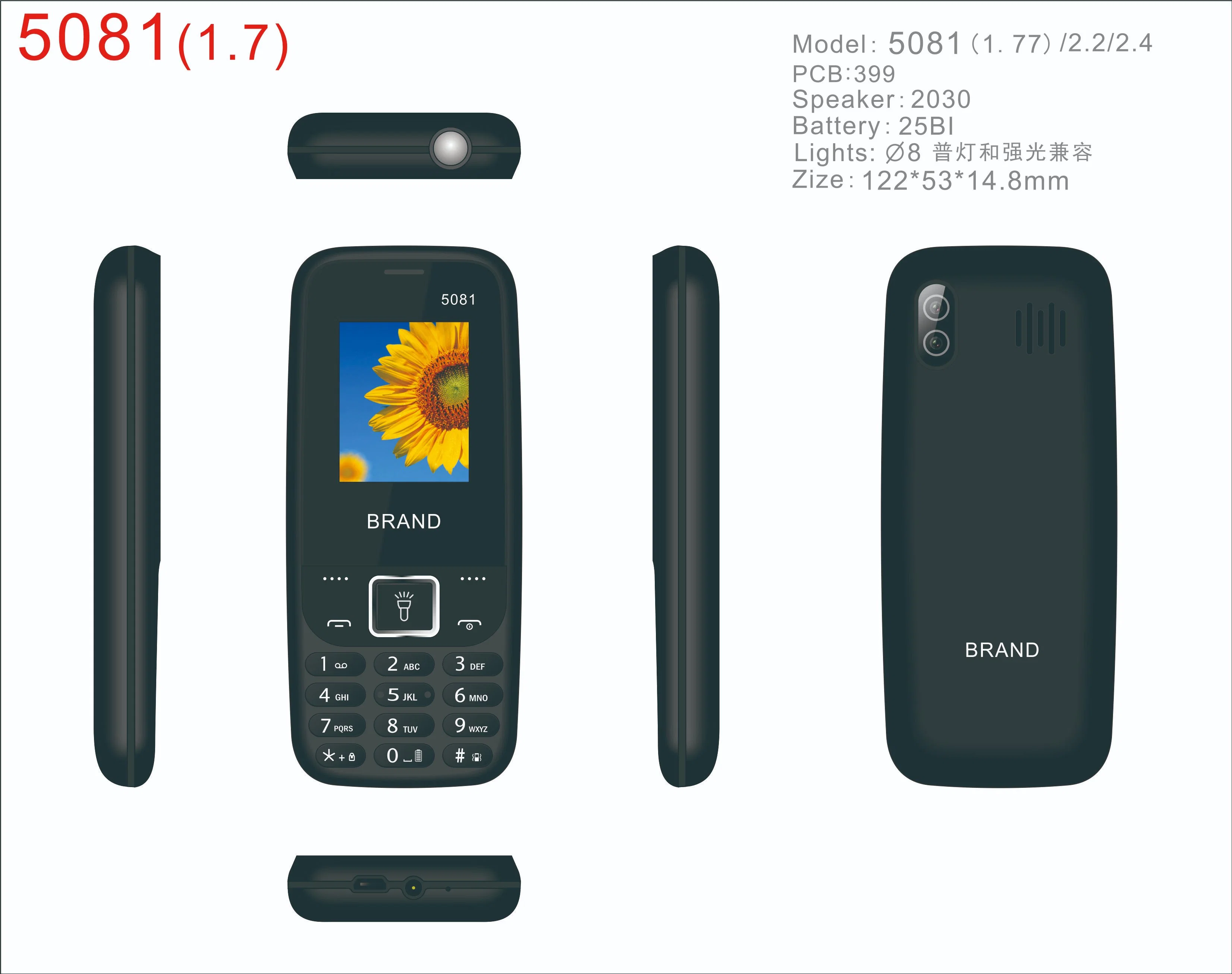 Telefone com função de bateria 4G China extra grande com Cor Apresentar telemóvel