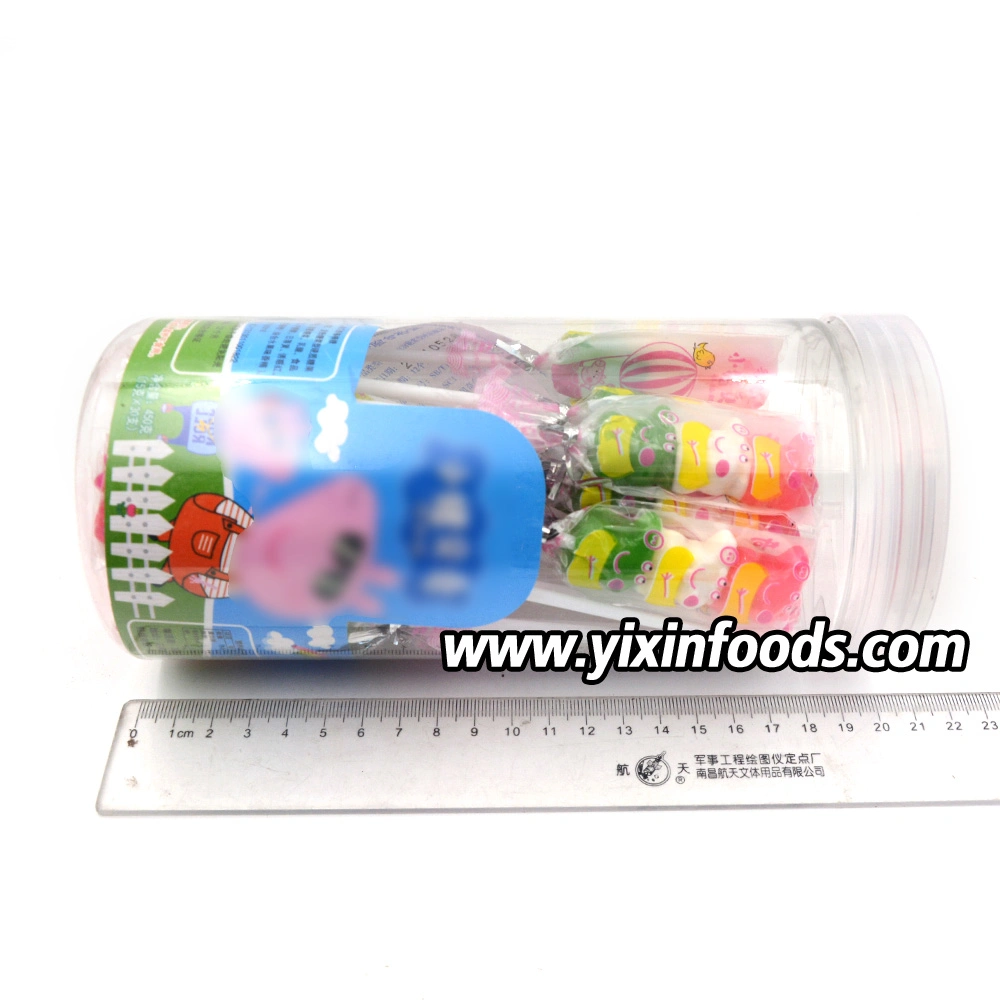 Factory Wholesale/Supplier Kids Cartoon Piggy Fruit Lollipop Hard Candy