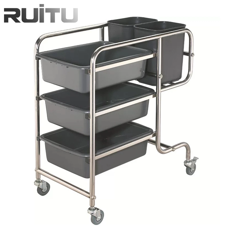 Kitchen Service Equipment Stainless Steel Restaurant Dining Food Buffet Catering Serving Transport Tea Cart Knock Down 3 Tier Trolley with Better Casters Wheels