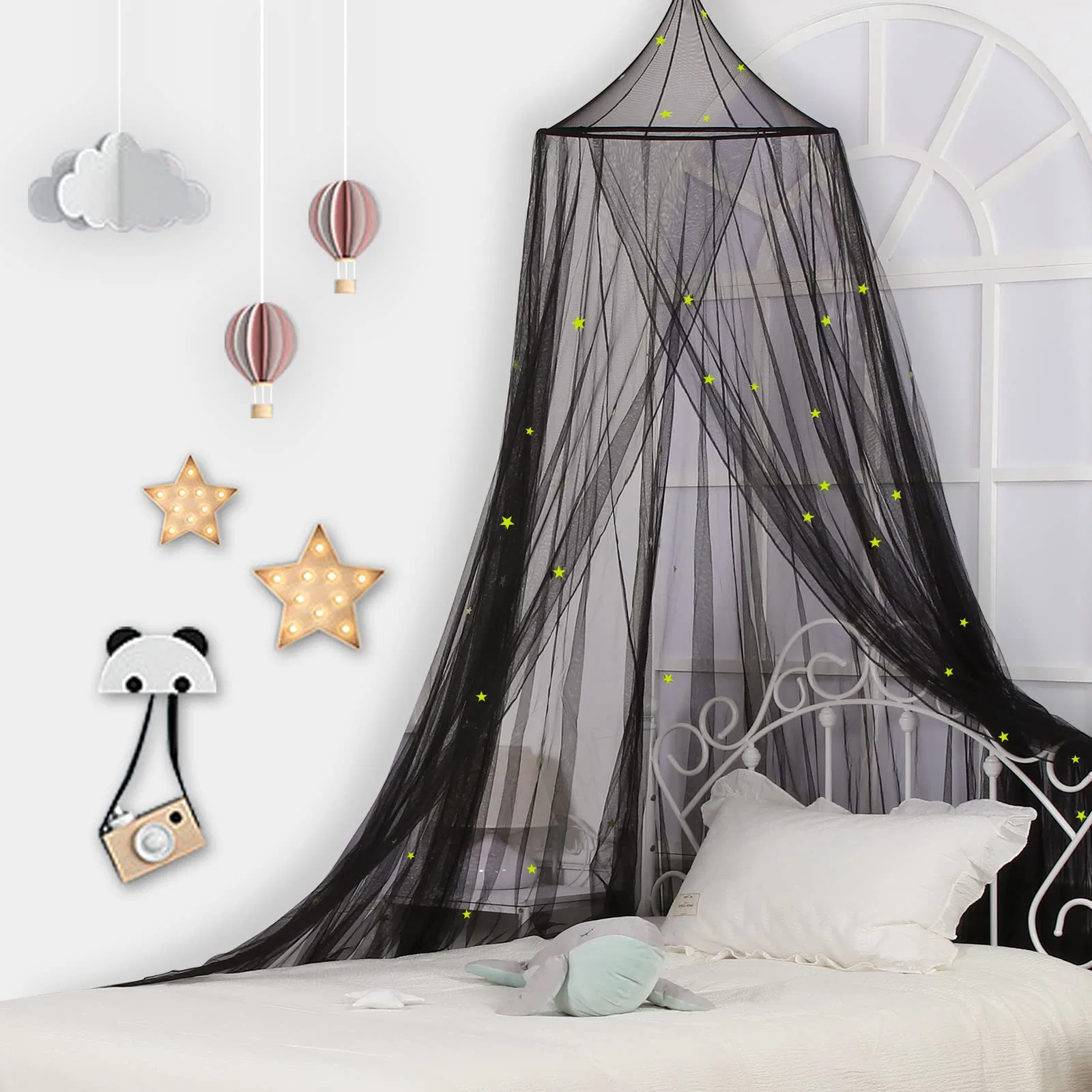 Glowing Stars Bed Canopy Meninas Bege Cortinas de Cama Princesa Mosquiteiro