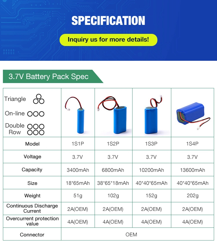 3,6V 3,7V 4,2V 1s 1s1p 18650 GPS Bluetooth Kopfhörer Digital Kameras LED-Leuchten Medizingeräte Akku Pack 3000mAh 2600mAh 3000mAh