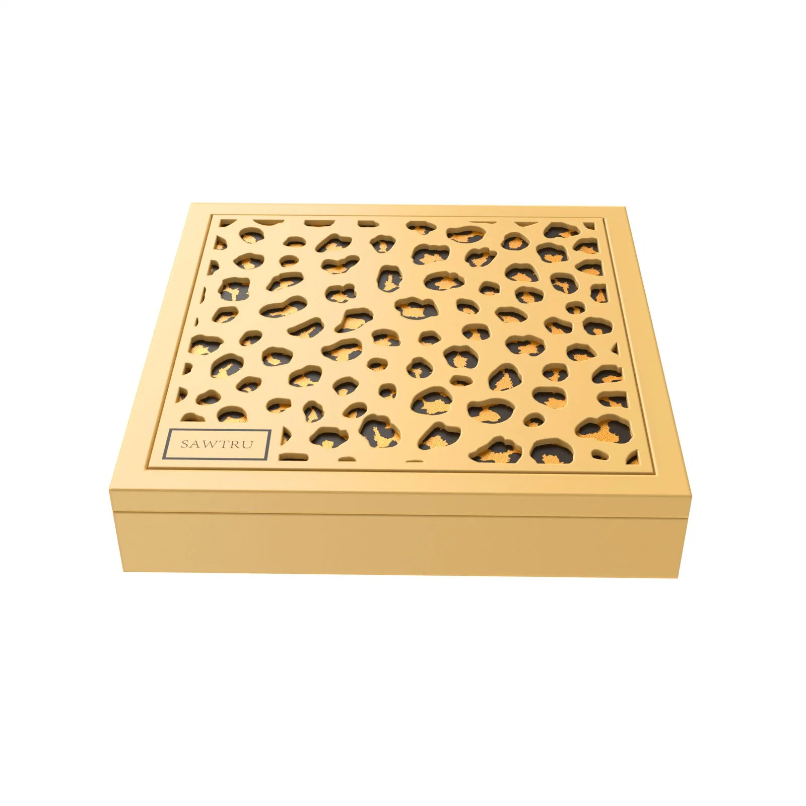 Laser Engraved Pattern PU Leather Inside Yellow Painting Jewelry Wooden Box