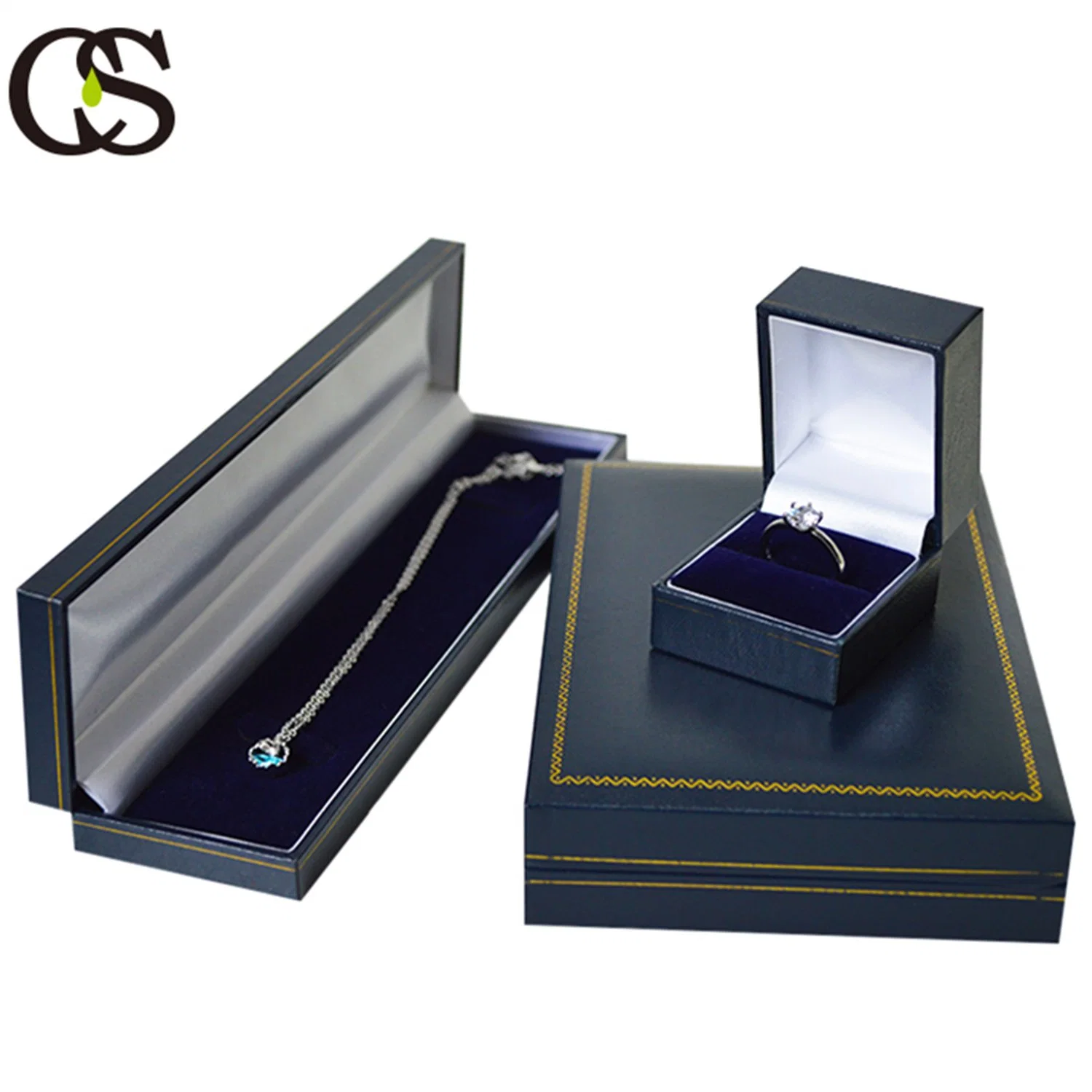 Navy Blue Leatherette Paper Silk Velvet Interior Jewellery Box Ring Necklace Bracelet Storage