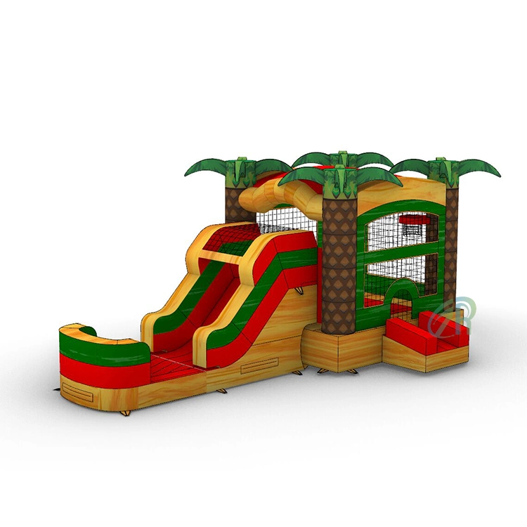 Thème de forêt Bounce House Backyard enfants Jumping Bouncy Château gonflable Combiné de soubcoupe avec piscine et toboggan aquatique