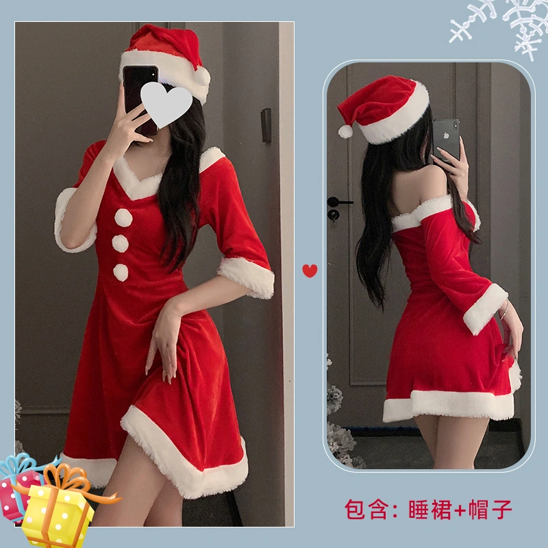 Conjunto de Navidad Cute Plush Sexy puro deseo Sling Sexy lencería Set de uniformes para mujer de corte ajustado