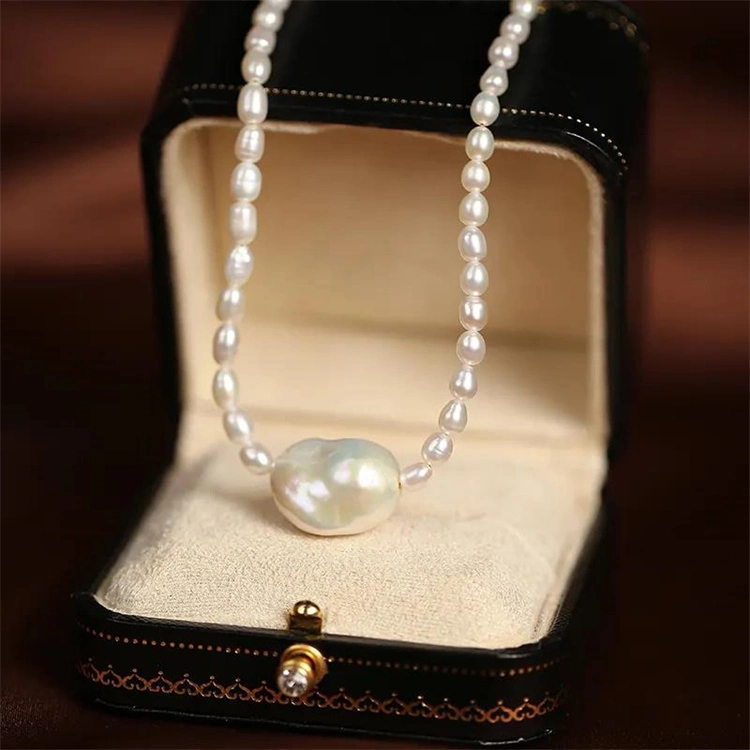 Fashion Popular 925 Sterling Silver Large Baroque Freshwater Pearl Drop Pendant Elegant Chain Necklace Jewelry