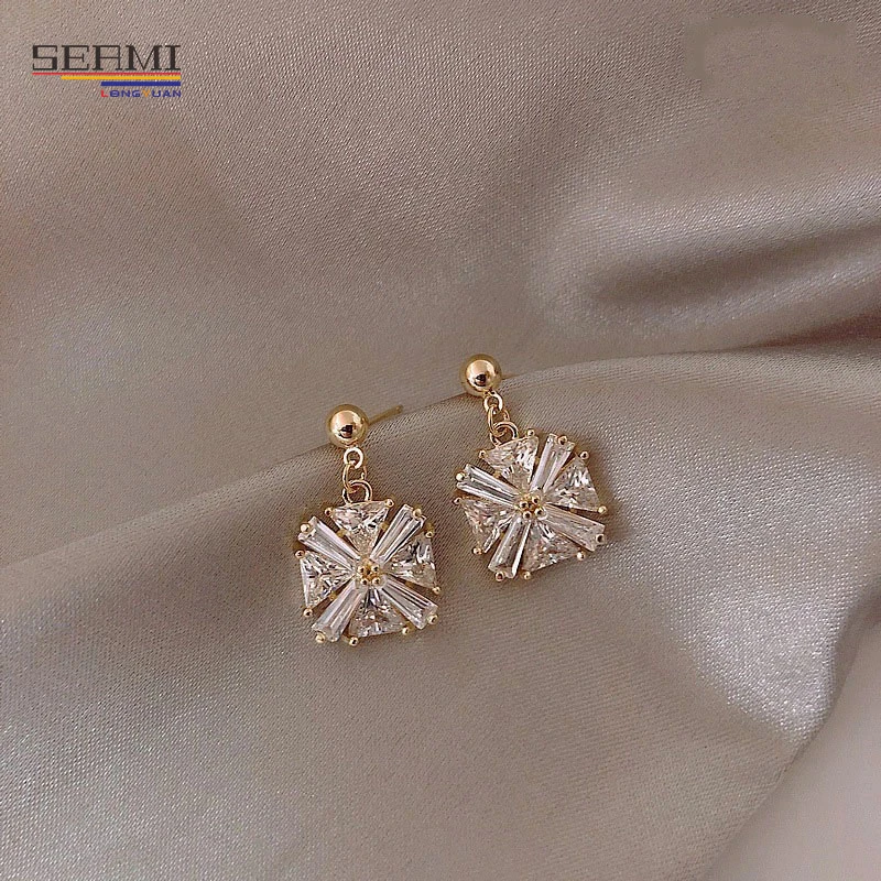 Fashion S925 Silver Needle Geometric Diamond Earrings Jewelry
