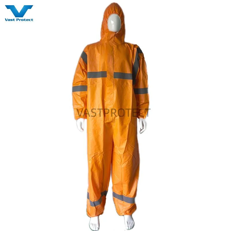 USA PPE Safety Disposable PP+PE 56GSM Reflective Tape Orange Coveralls