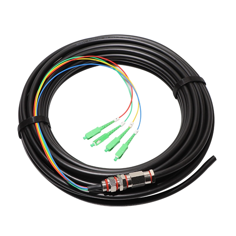 Outdoor Sc FC LC Waterproof Fiber Optic Pigtail 2 4 12 24 Core Sm G652D Fiber Patch Cable