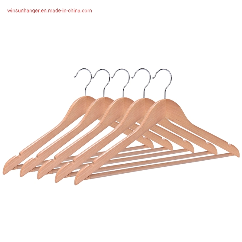 2022 Natural Wooden Clothes Pants Curved Hanger with Antislip Bar BSCI Factory Price