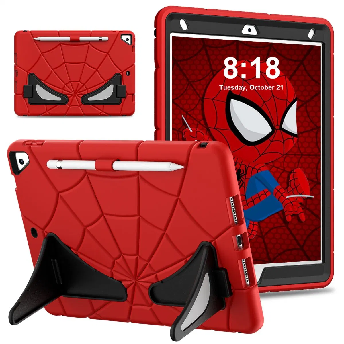 3 in 1 Silicone Shockproof Case with Pencil Slot Kickstand Tablet Cover for iPad7/8/9 10.2-Inch