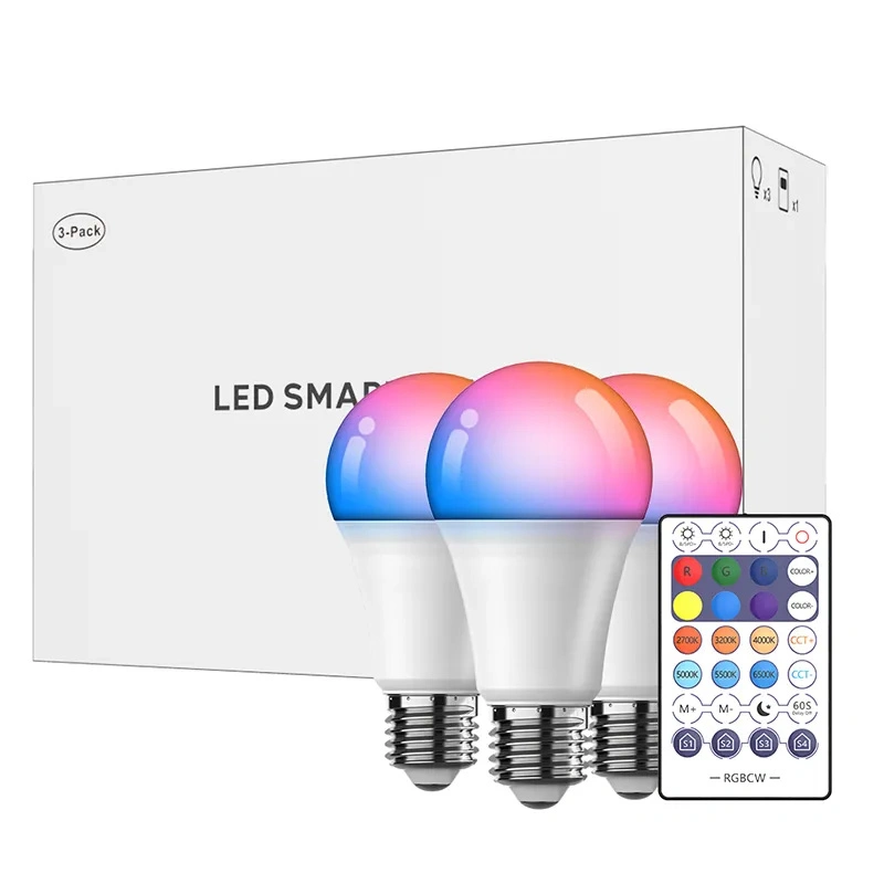 E26 A19 RGB 12 Pack 9W 800 Lm Tuya WiFi Blue Tooth Alexa Google Control Dimmable LED Light Smart Bulbs