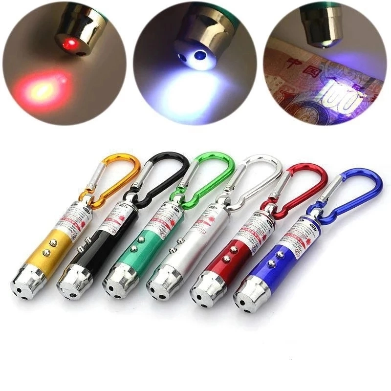 3-en-1 Juguete para Mascotas de Gato Láser Rojo Luz LED Pluma Apuntadora Llavero Linterna Blanca Entrenamiento Interactivo para Gatos Perros