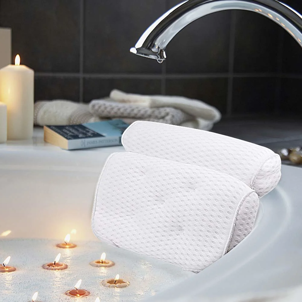 Amazefan almohada de baño, bañera spa almohada con la tecnología Air Mesh 4D y 7 copas de succión, ayuda a apoyar la cabeza, espalda, hombros y cuello, la bañera se adapta a todos, bañera de hidromasaje