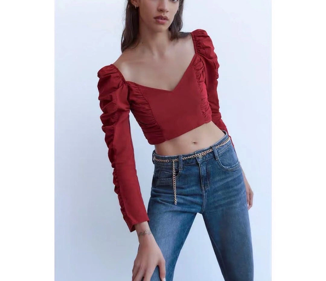 The New Fashion Spring/Summer 2020 Navel-Baring Lantern-Sleeve Blouse for Ladies