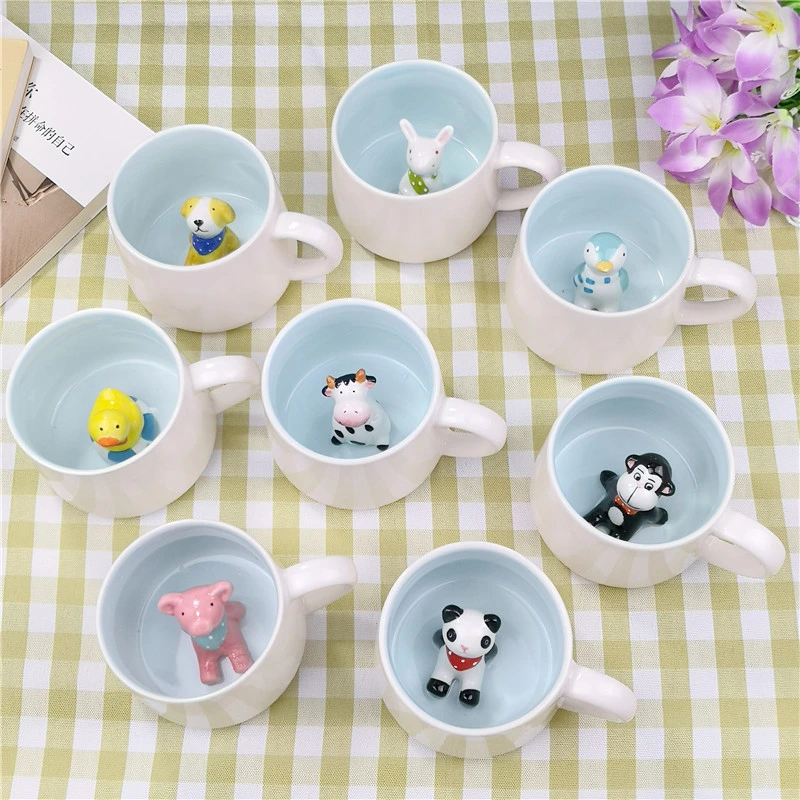 3D Coffee Mug Cute Animal Inside Cup Cartoon Ceramics Figurine Teacup Christmas Birthday Gift for Boys Girls Kids - Party Office Morning Mugs for Tea Juice Milk