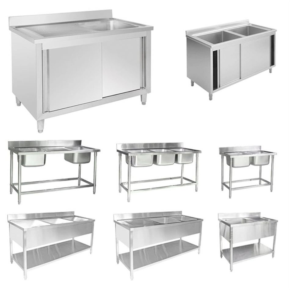 Commercial Stainless Steel Double Sinks with Drain Board