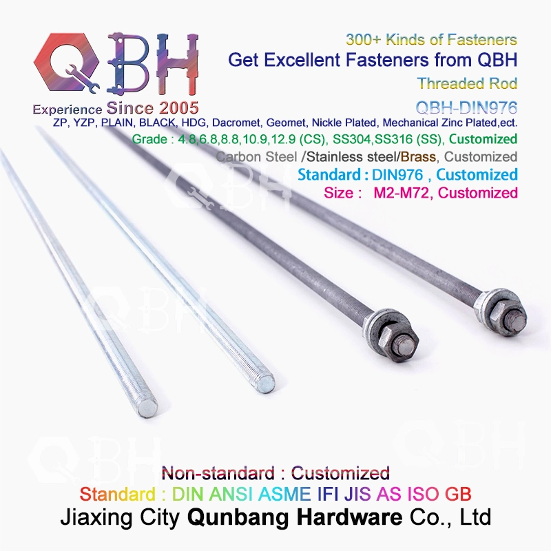 Qbh DIN976 Zp/Yzp/BZP/Plain/Black/HDG/Dacromet/Geomet/Nickle Steel Structure 4.8 6.8 8.8 10.9 12.9 SS304 SS316 болты шпильки гайки резьбовой шайбы