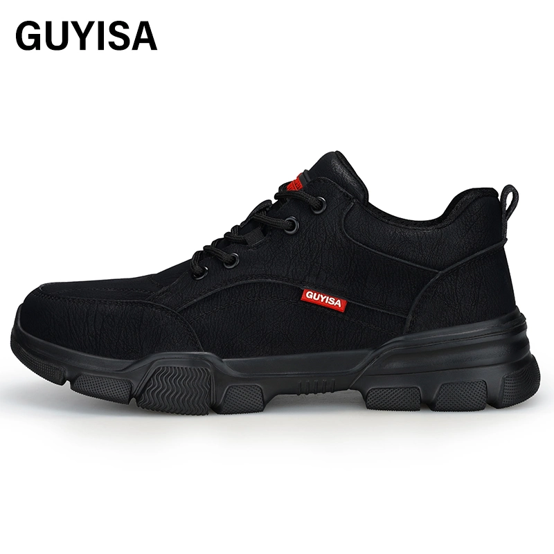 Guyisa Brand New Mesh Cloth transpirable suave Hombre y Mujer Mismos zapatos de trabajo Zapatos de seguridad de puntera de acero de microfibra para hombre