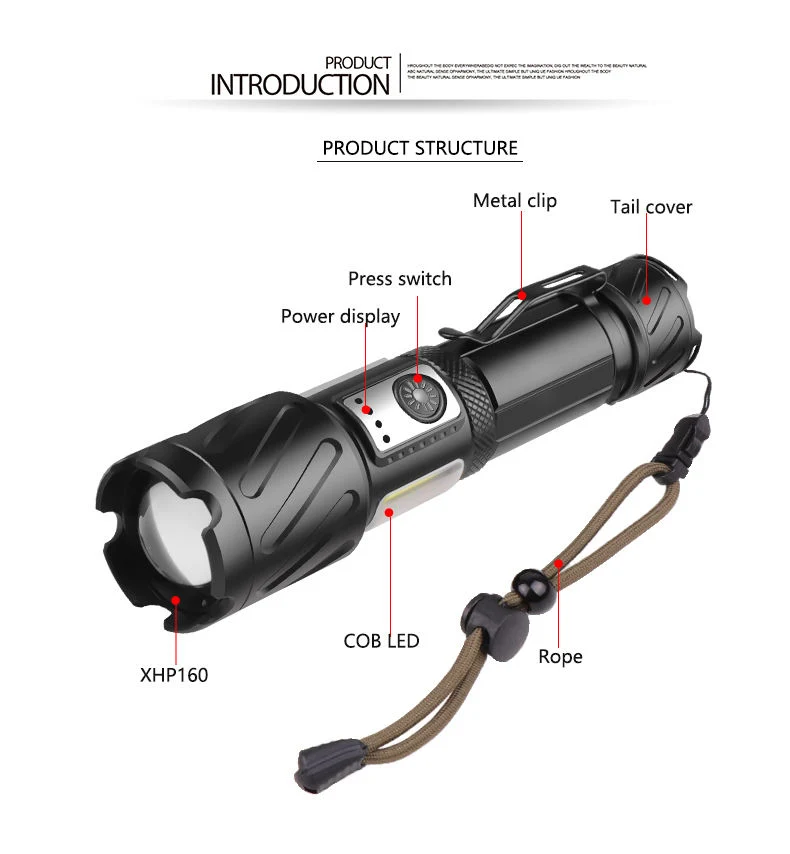 Glodmore2 22000 Lumen LED de alta potencia Linterna de emergencia Multitool Xhp160 tácticas de supervivencia de las luces Flash recargable linterna con Zoom