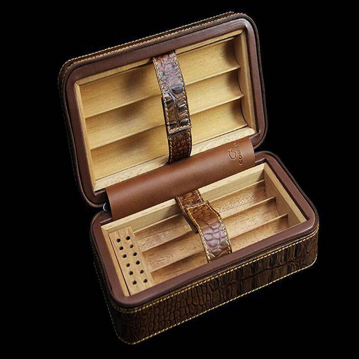 Custom Textured PU Leather Cigar Humidor Case for 6 Cigars