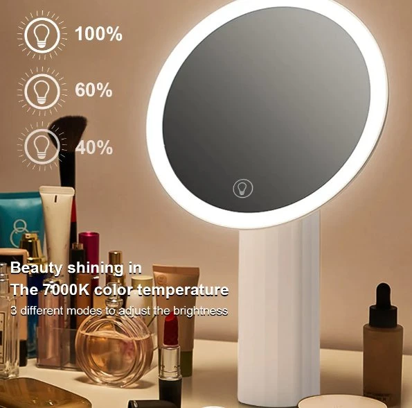 Adjustable Brightness Touch Switch Sensor Bathroom Beauty Light Mirror Portable Cosmetic Fashion Smart Round LED Makeup Mirror