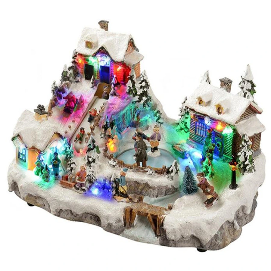 Casa LED de Navidad de Polyresin con Santa Kids Xmas Village