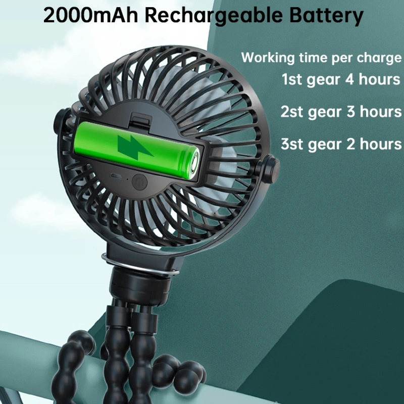 Hot Selling Portable USB Rechargeable Tripod Mini Fan 1200mAh 2000mAh Stroller Fan