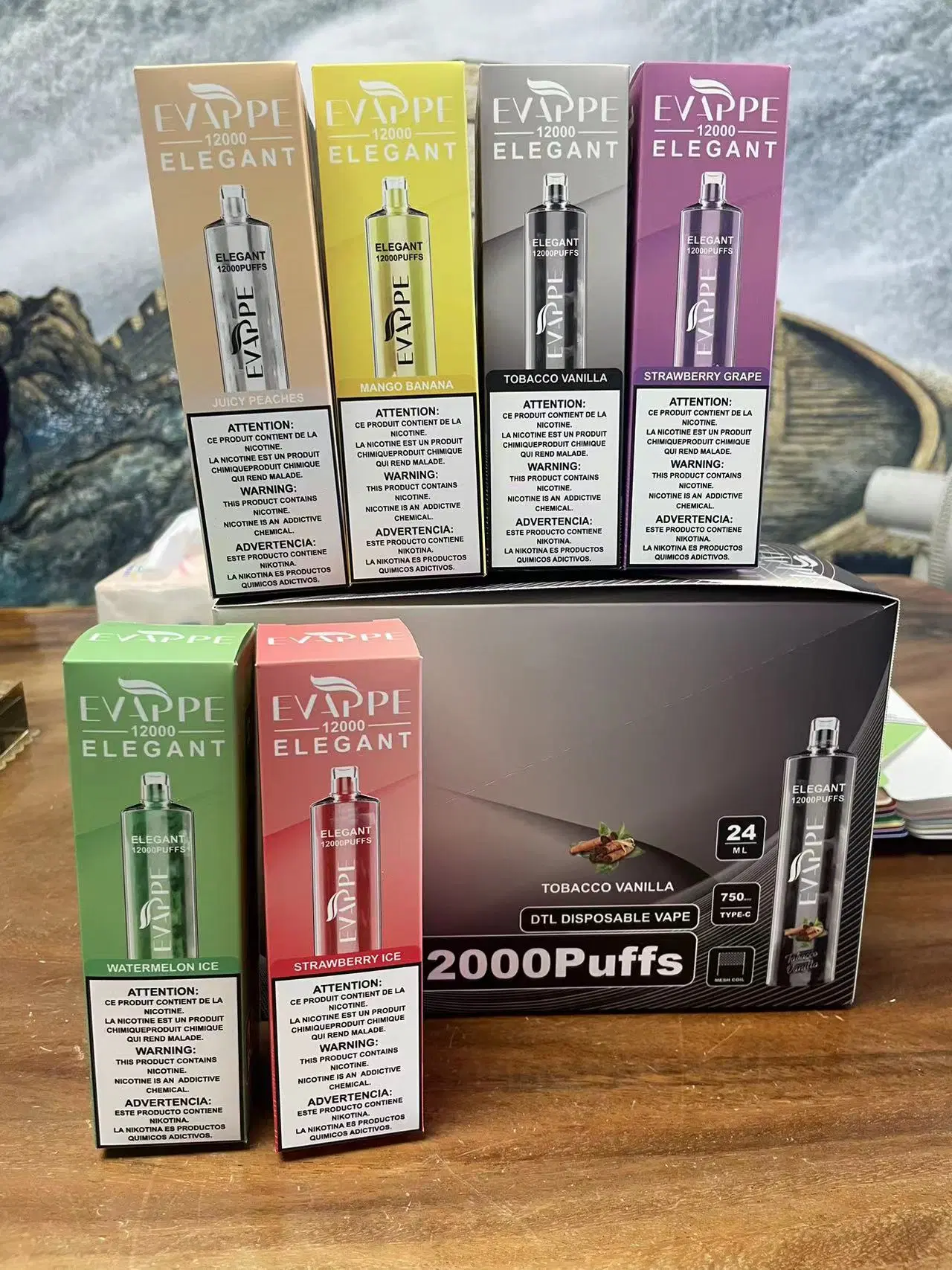 Arrivée Tastebrug Mega Jnr 12000+ Puffs Chine Manufacture Vape jetable Débit d'air réglable Radm Tornado rechargeable Vape avec lampe de poche à LED Poco Aroma King