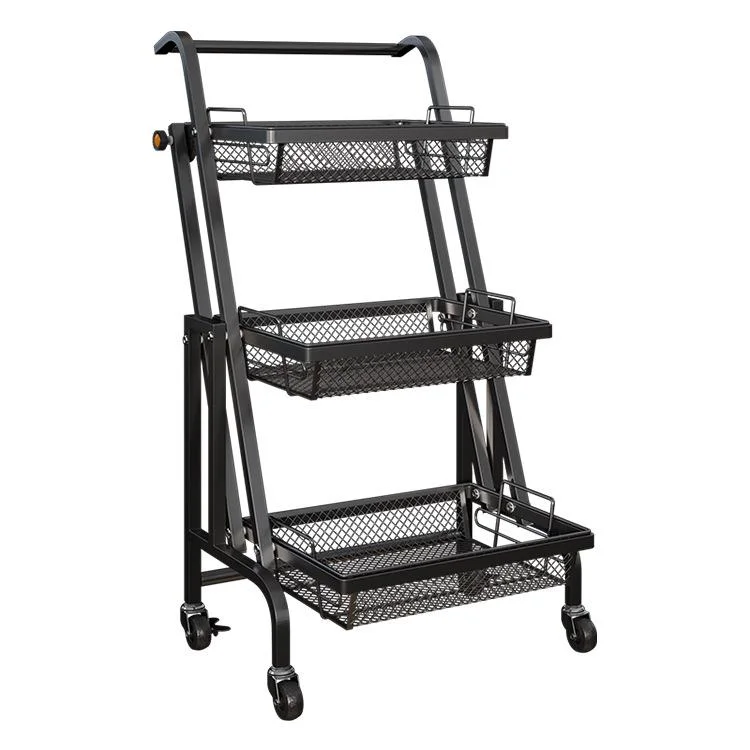 Steel Powder Coating 3-Tier Kitchen Storage Trolley with Wheels