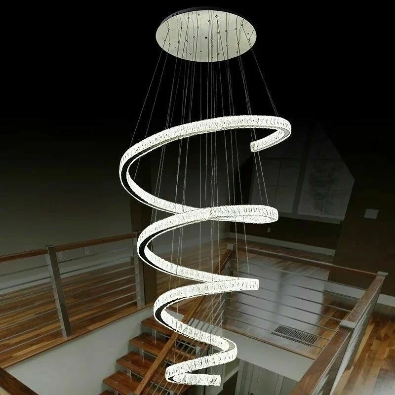 Top Luxus LED Spiral Kristall Deckenleuchte Kronleuchter Wohnzimmer Treppenleuchten