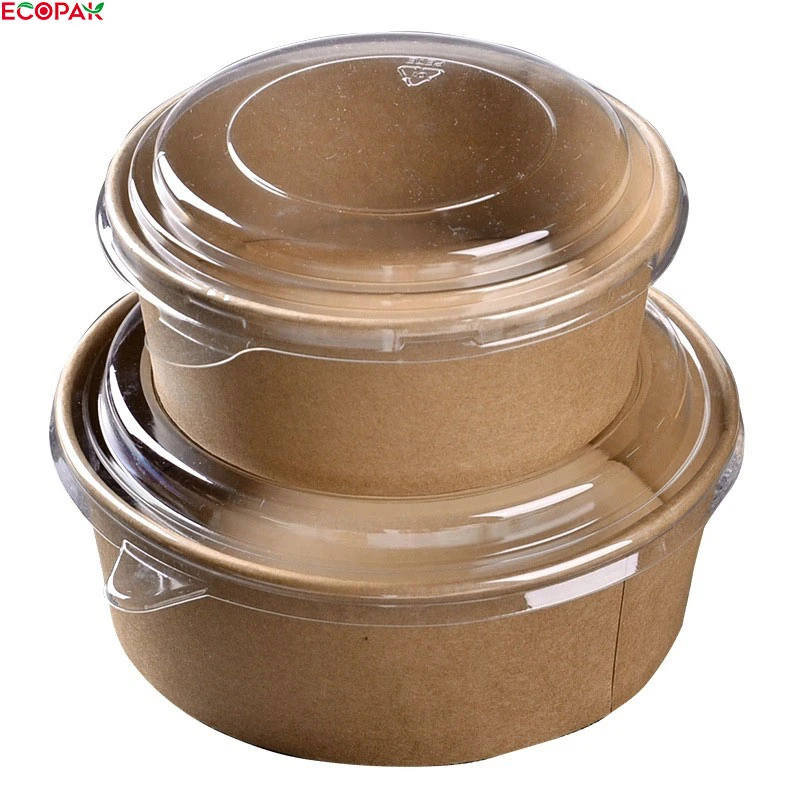 Disposable Take Away Lunch Box Kraft Paper Salad Bowl with Pet Lid