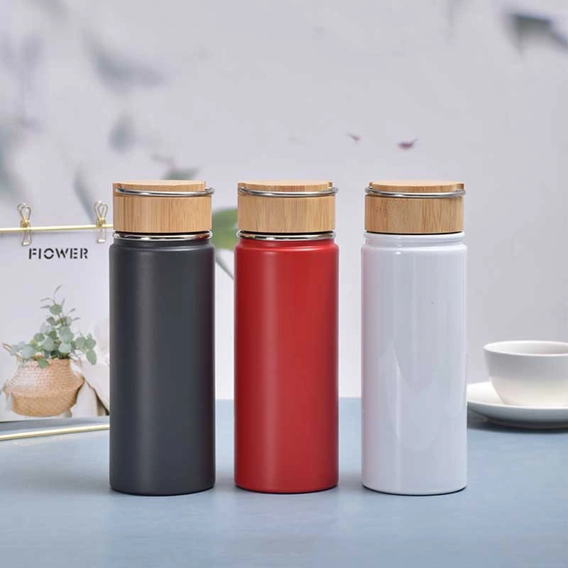 Insulated Stainless Steel Double Wall Water Bottles 550ml Wide Mouth Sport Drinking Bottle Vacuum Tumbler Flask Bamboo Lid