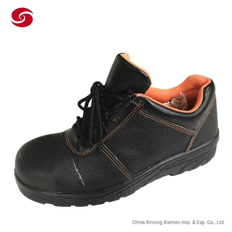 PU Rubber Work Shoes Safety Shoes Footwear with Embossed Leather