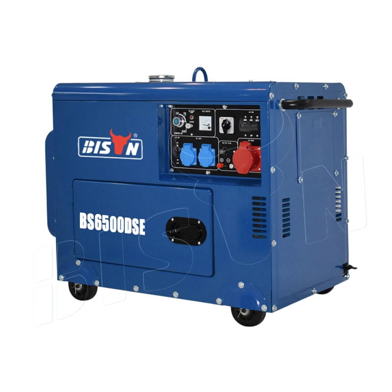 Prêt en stock Bison Générateur d'électricité diesel silencieux portable refroidi par air 5kw 7.5kw 3 phases avec insonorisation.