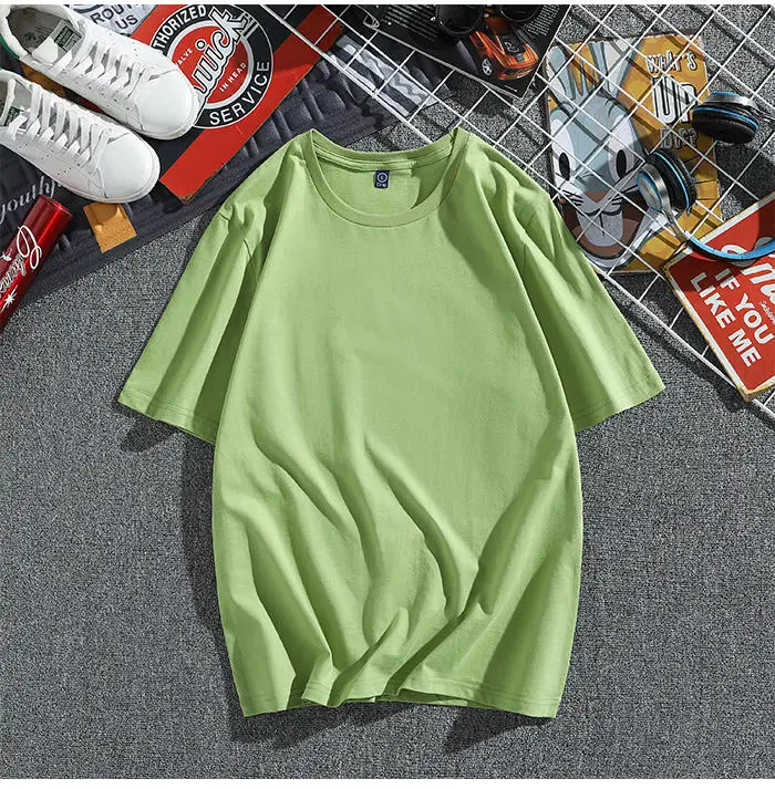 Summer Solid Color Cotton Drop Shoulder Short Sleeve 200g Round Neck T-Shirt