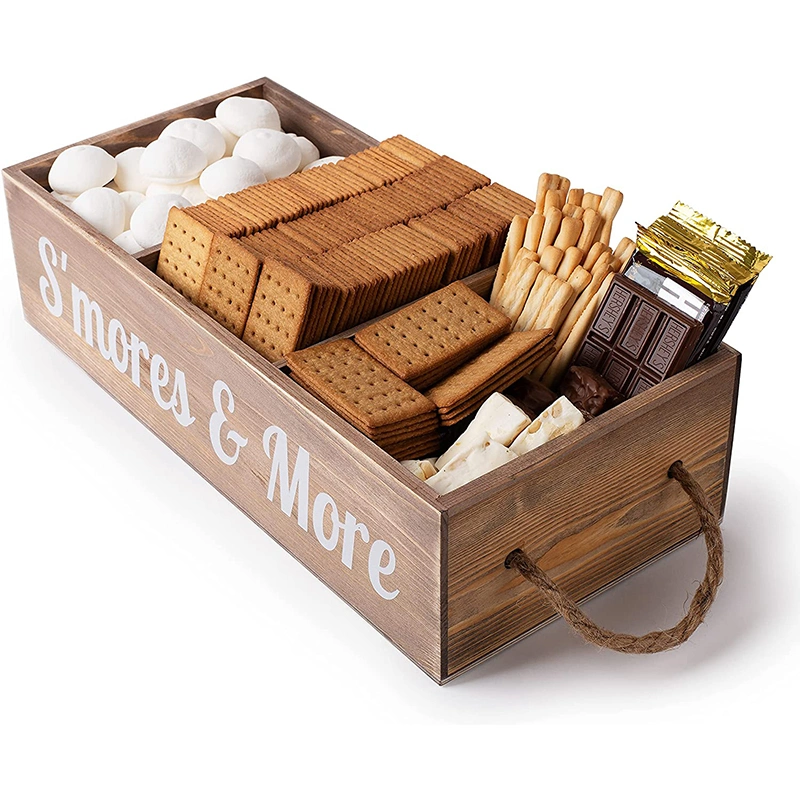 Wooden/Wood Multi-Grid Printed Mottos Tray with Rope Handles for Eggs/Food/Snacks/Biscuit/Cracker/Chocolate