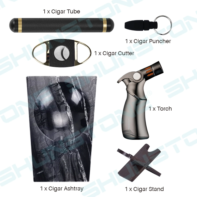 Natural mármol Cigarro Ashtray Metal Cigarro tubo de linterna encendedor de regalo Establecer