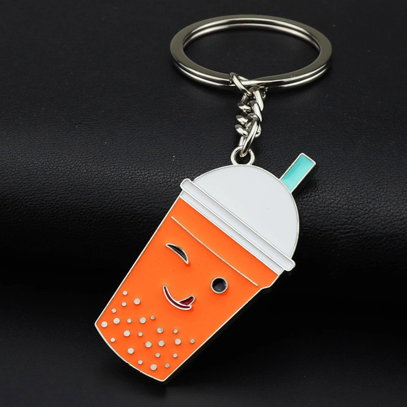 Factory Wholesale/Supplier Custom Logo 3D Blank Summer Tide Model Doughnut Milk Tea Drip Rubber Colorful Cute Cup Key Chain Gift Alloy Metal Keychain