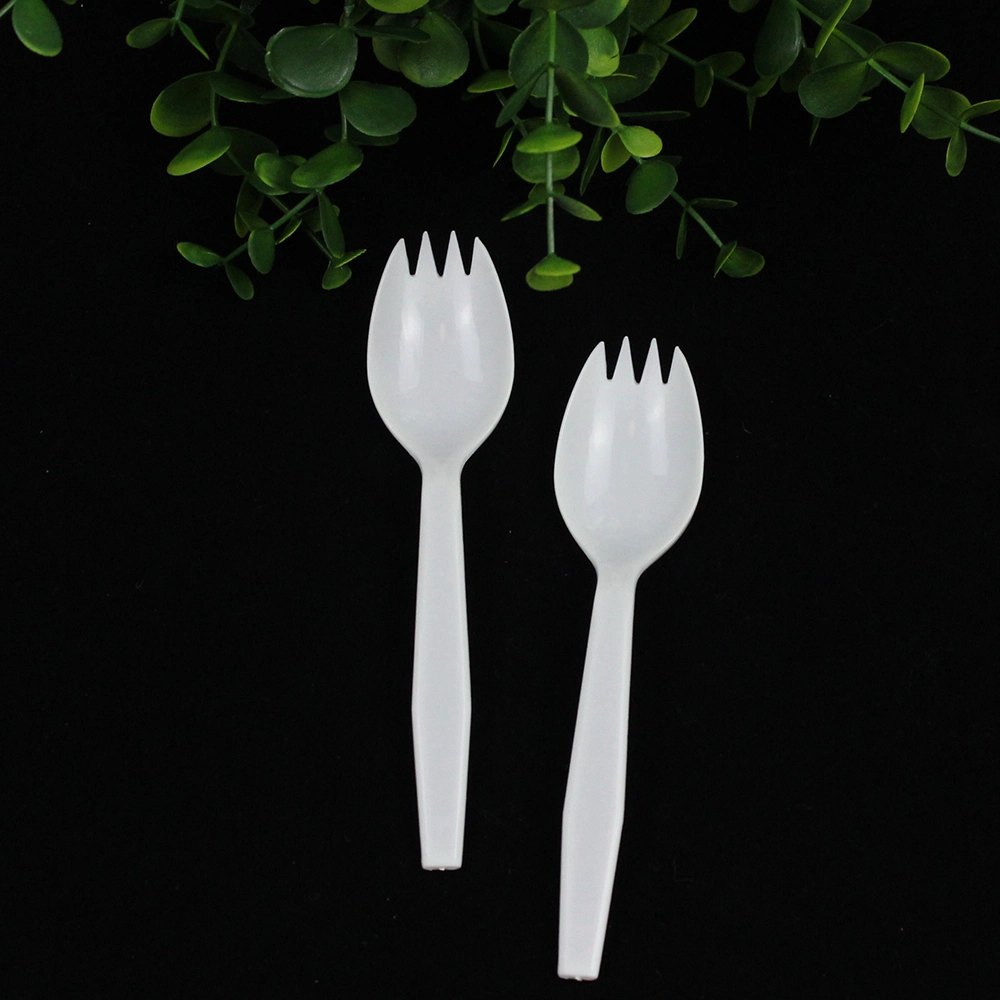 Disposable Plastic Cutlery 141mm Length PP Plastic White Spork Custom for Takeaway