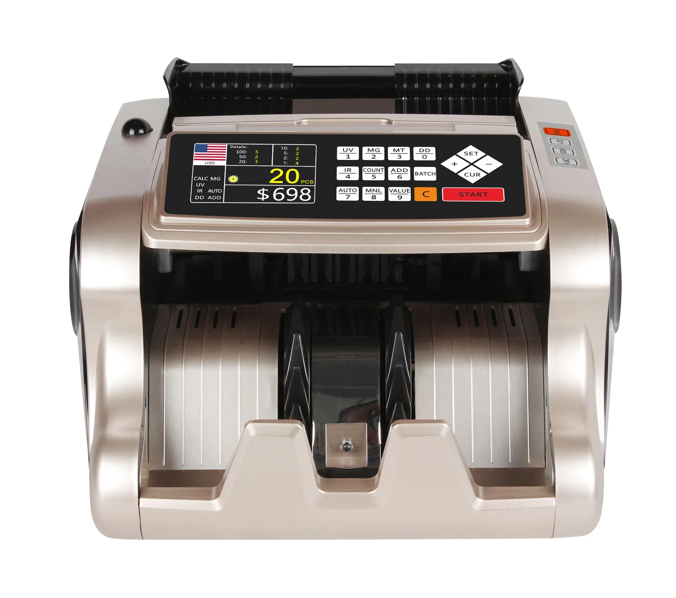 Al-6600t Mix Value Counter with USD EUR UV Mg IR Dd Cash Counting Machine Currency Counter