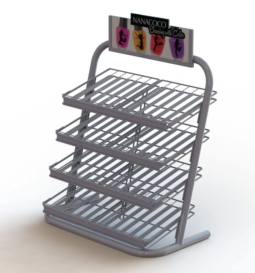 Customized Floor Standing Metal Cosmetic Makeup Stand with Advertising Board