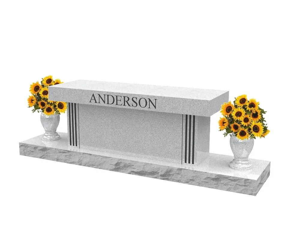 Nice White Granite Memorial Bench for Cemetery with Vase