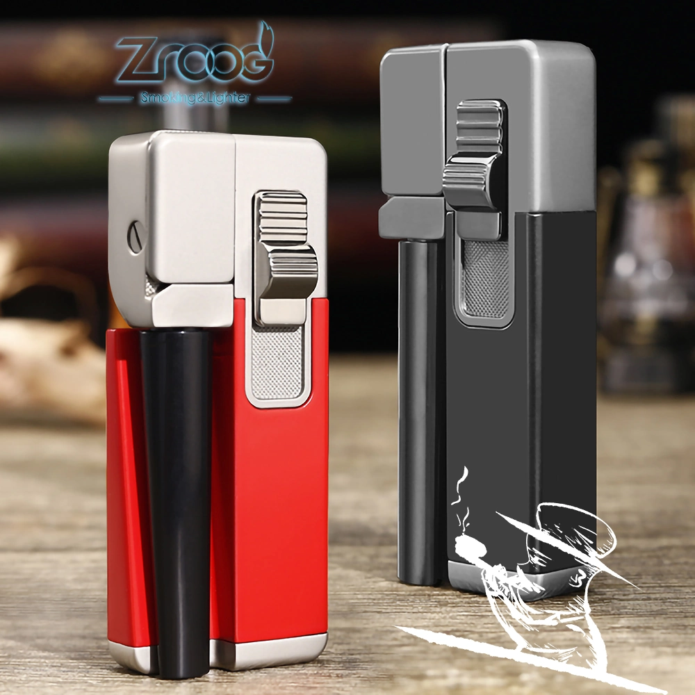 All in One Unique Tobacco Pipe Lighter Smoking Metal Tools Leather Style Flame Butane Gas